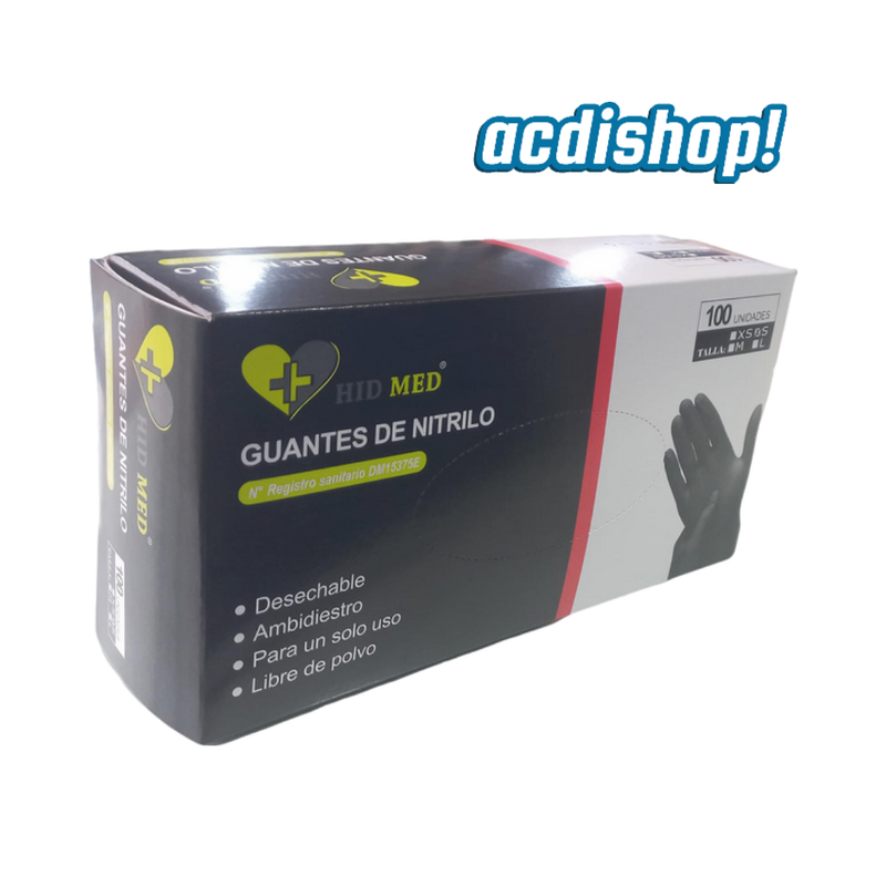 GUANTES DE NITRILO x100 UND. / NEGRO - HID MED