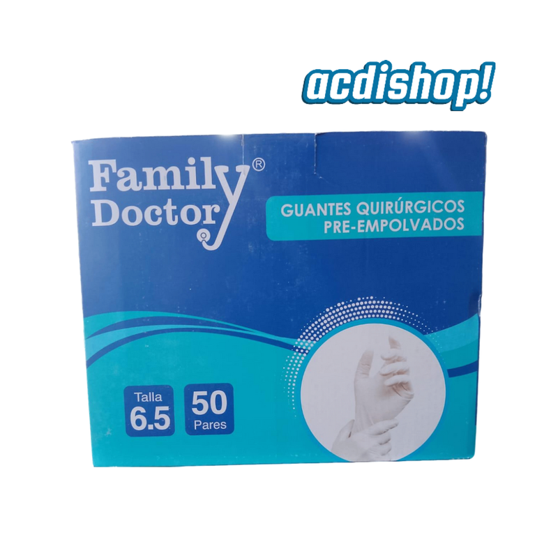 GUANTES QUIRÚRGICOS PRE EMPOLVADOS 6.5 /50 PARES - FAMILY DOCTOR