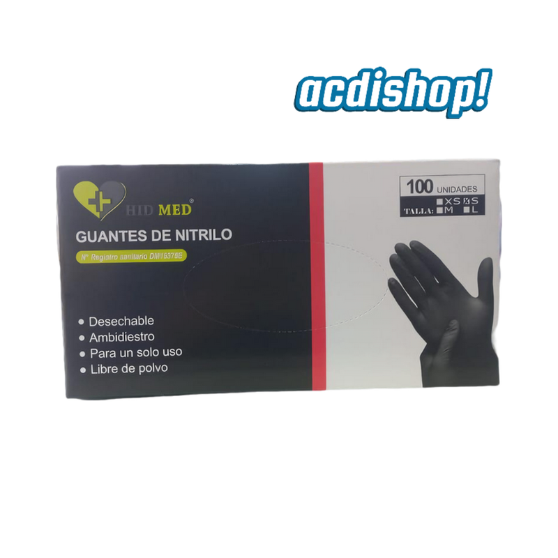 GUANTES DE NITRILO x100 UND. / NEGRO - HID MED